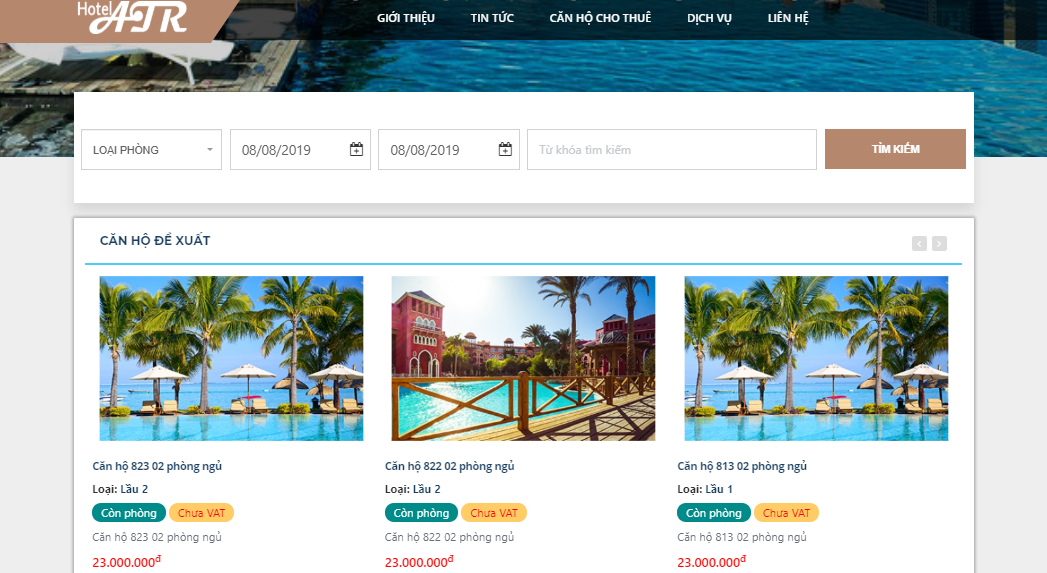 Website Resort – Khách sạn do TDFOSS thiết kế có gam màu đơn giản, tinh tế phù hợp  với những khách hàng cao cấp